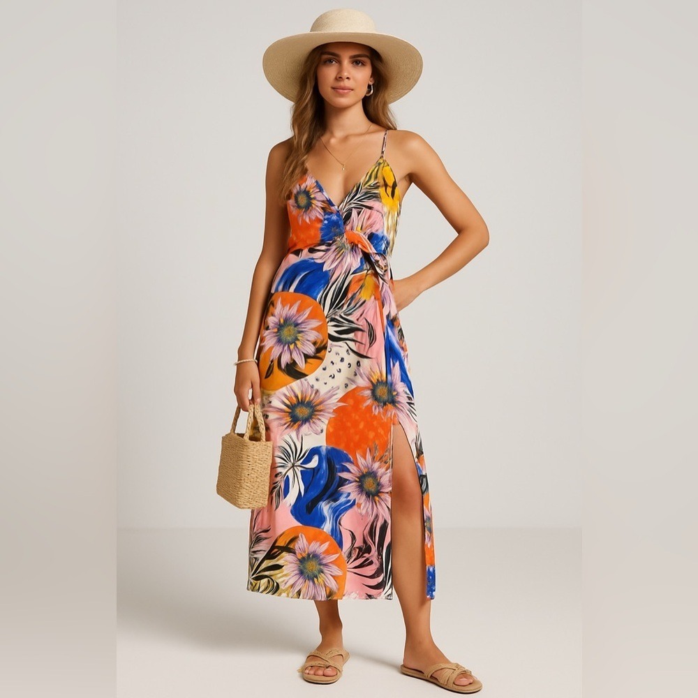 Walter‎ Baker Natasha Tropical Floral Cutout Midi Dress Multicolor Size 12